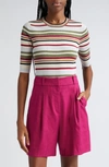 Veronica Beard Kavya Cotton Sweater In Ivory/ White/ Green Multi