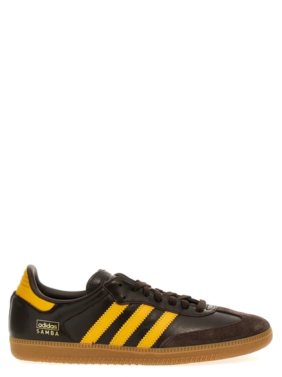 Adidas Originals Samba Og Sneakers In Dark Brown/preloved Yellow/gum4