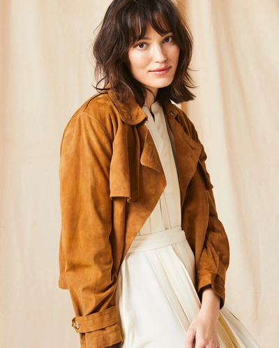 Reid Suede Cropped Trench In Caramel