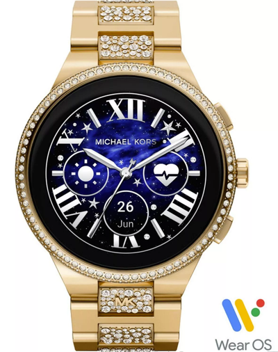 Pre-owned Michael Kors Mkt5146/mkt5146r Camille Black Dial Gold Glitz Womens Smart Watch