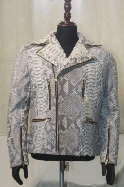 Pre-owned Handmade Genuine Dragon King Python Skin Matte Biker Jacket Coat All Sizes Upto 13xl 74" In Black