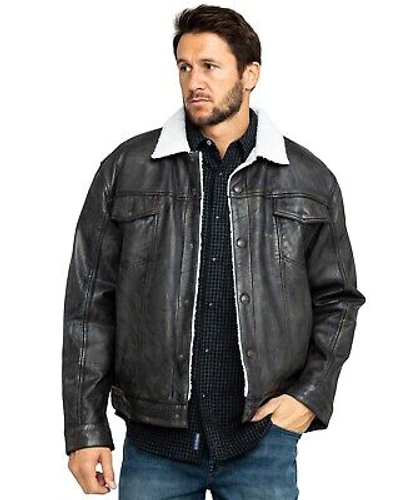 Pre-owned Cripple Creek Men's Concealed Carry Sherpa Lined Leather Jacket Black Small
