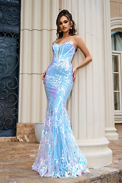 Pre-owned Scarlett Portia &  Ps24316 Evening Dress Lowest Price Guarantee Authentic In Blue