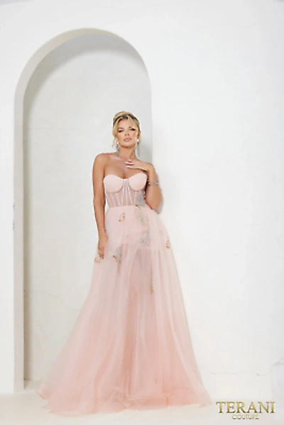 Pre-owned Terani Couture 241p2087 Evening Dress Lowest Price Guarantee Authentic In Blush