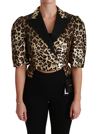 Pre-owned Dolce & Gabbana Gold Leopard Print Short Sleeve Blazer