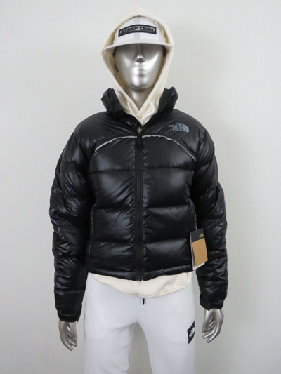 Pre-owned The North Face Womens  Retro Nuptse 2000 Short Crop 700-down Jacket - Black In Tnf Black / Grey Reflective Logo