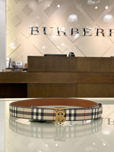Pre-owned Burberry Authentic  Vintage Check Reversible Tb Buckle Belt Made In Italy Size S In Brown