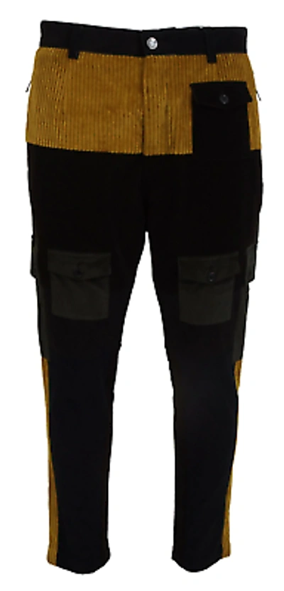 Pre-owned Dolce & Gabbana Elegant Black Tapered Trousers With Yellow Accent
