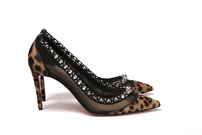Pre-owned Christian Louboutin Brown Silver Leopard Nappa And Mesh Studded High Heels Pumps