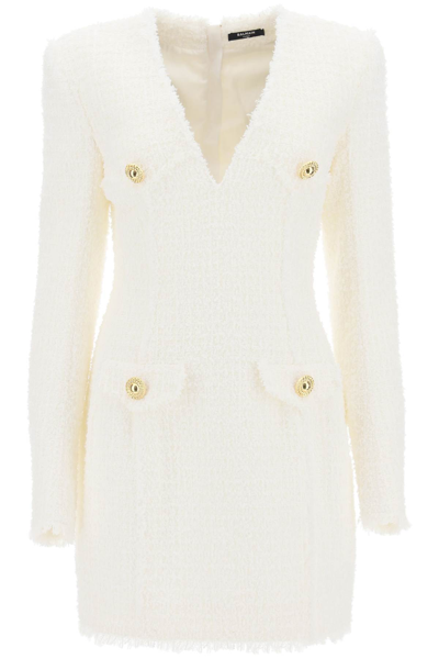 Balmain Mini Dress In Tweed In Fa Blanc