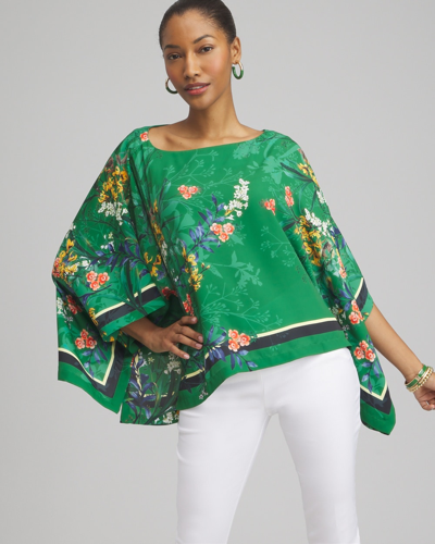 Chico's Floral Poncho In Verdant Green