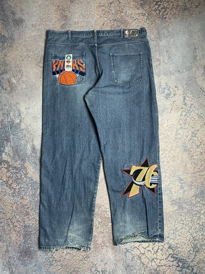 Pre-owned Nba X Vintage Nba Patchwork Unk Denim Big Jeans Y2k Skate Baggy Jeans