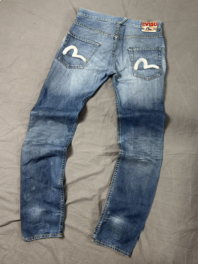 Pre-owned Evisu X Vintage Y2k Evisu Faded Distressed Denim Pants Vintage Streetwear In Blue