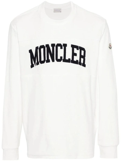 Moncler Logo-embroidered Cotton Sweatshirt In White