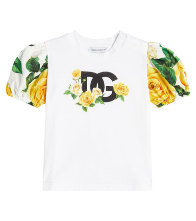 Dolce & Gabbana Babies' Floral-print Cotton T-shirt In Yellow