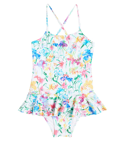 Vilebrequin Kids' Girl's Peace Trees-print Ruffled One-piece Swimsuit In White