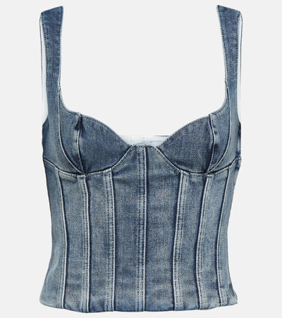 Off-white Bustier Denim Cropped Top In Light Blue