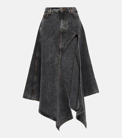 Y/project Evergreen Denim Midi Skirt In Vintage Black
