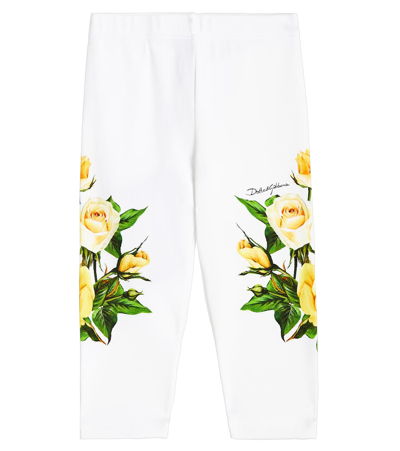 Dolce & Gabbana Baby Floral Jersey Leggings In Green