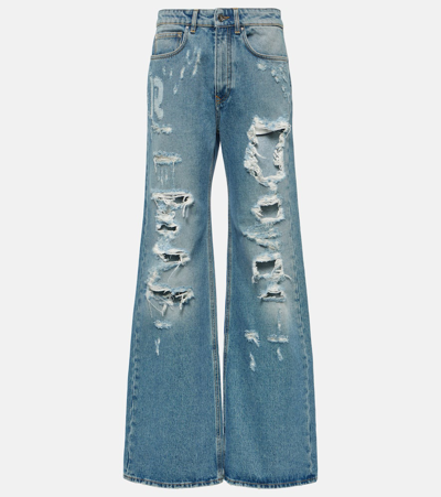 Rabanne Distressed High-rise Wide-leg Jeans In Denim Blue