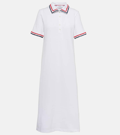 Thom Browne Embroidered Cotton-piqué Midi Shirt Dress In White