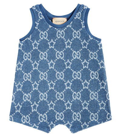 Gucci Baby Gg Cotton-blend Terry Playsuit In Blue