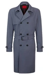 Hugo Boss Water-repellent Trench Coat With Buckled Belt In Blue