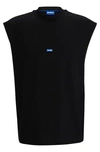 Hugo Boss Sleeveless Cotton-jersey T-shirt With Blue Logo Label In Black