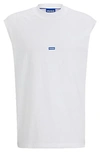 Hugo Boss Sleeveless Cotton-jersey T-shirt With Blue Logo Label In White