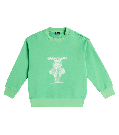 Il Gufo Kids' Cotton Jersey Sweatshirt In Lime Green/milk