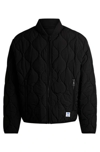 Hugo Boss Water-repellent Quilted Jacket With Logo Badge In Black