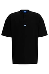 Hugo Boss Cotton-blend Loose-fit T-shirt With Henley Neckline In Black