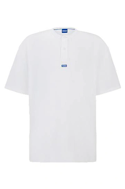 Hugo Cotton-blend Loose-fit T-shirt With Henley Neckline In White