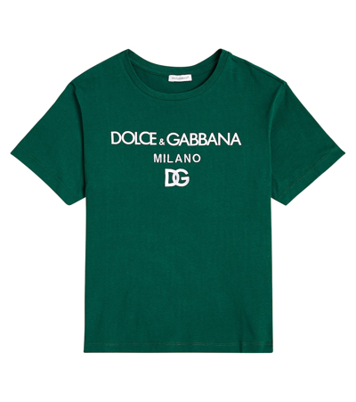 Dolce & Gabbana Kids' Dg Cotton Jersey T-shirt In Verde Muschio Scuro