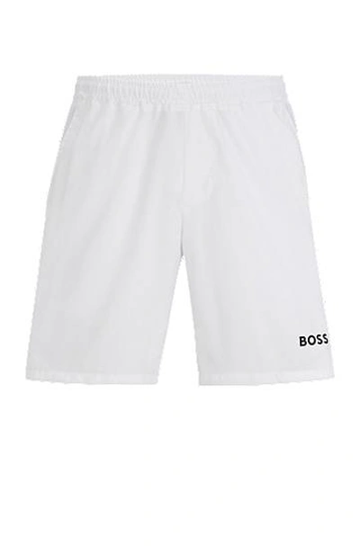 Hugo Boss Quick-drying Regular-fit Shorts With Logo Print In White
