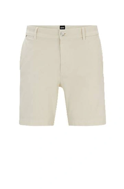 Hugo Boss Regular-fit Regular-rise Shorts In Stretch Cotton In White