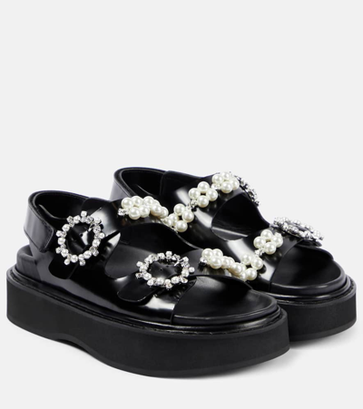 Simone Rocha Faux Pearl-embellished Leather Platform Sandals In Black