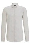 Hugo Boss Slim-fit Shirt In Linen With Spread Collar In Grey