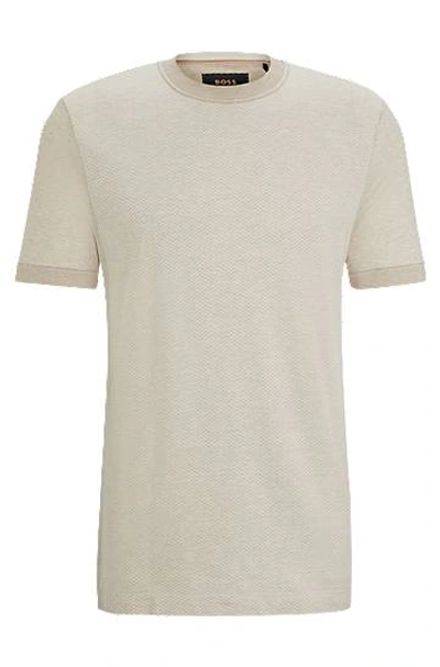 Hugo Boss Cotton-silk Regular-fit T-shirt With Mixed Structures In Neutral