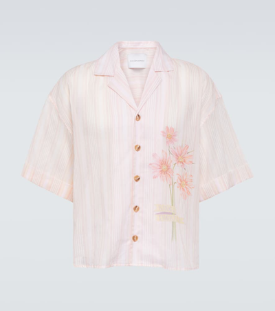 King & Tuckfield Floral Oversized Cotton Bowling Shirt In Pale Blush Poppies
