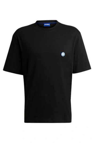 Hugo Boss Cotton-jersey T-shirt With Smiley-face Logo In Black