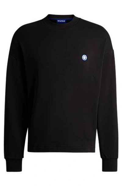 Hugo Boss Cotton-terry Sweatshirt With Smiley-face Logo Patch In Black