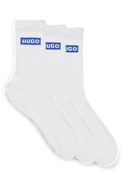 Hugo Three-pack Of Short Socks With Blue Logos In White