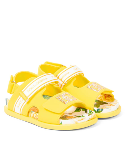 Dolce & Gabbana Kids' Dg Crystal-embellished Sandals In Rose Gialle Fdo Bco