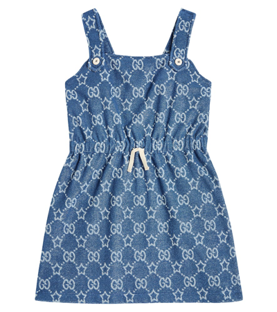 Gucci Kids' Gg And Star Cotton-blend Dress 4-12 Years In Avio/mc/mix