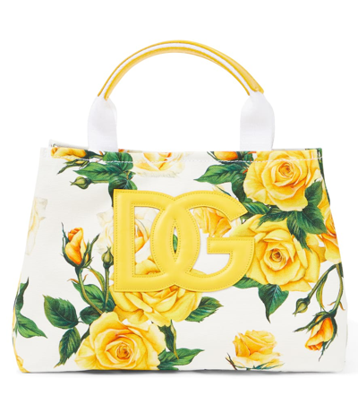 Dolce & Gabbana Kids' Schultertasche Aus Bedrucktem Baumwollcanvas In Yellow