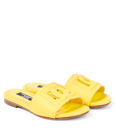 Dolce & Gabbana Kids' Dg Leather Slides In Giallo