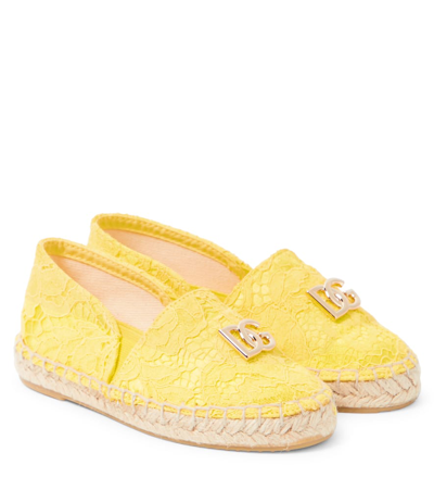 Dolce & Gabbana Kids' Dg Lace Espadrilles In Giallo