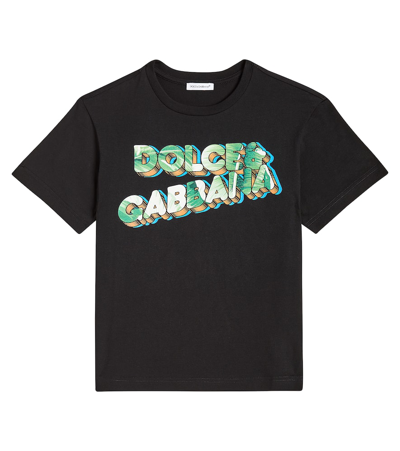 Dolce & Gabbana Kids' Logo Cotton Jersey T-shirt In Nero