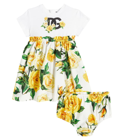 Dolce & Gabbana Kids' Baby Floral Cotton Dress And Bloomers Set In Rose Gialle Fdo Bco